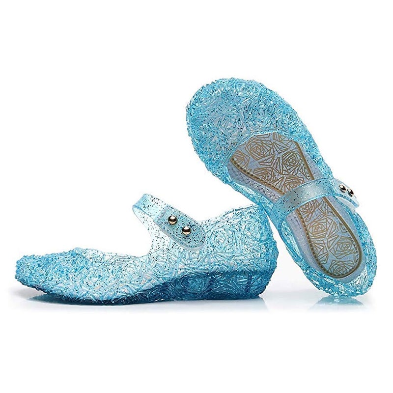 techcity Princess Girls Sandals Dress Up Dance Party Cosplay Jelly Shoes for Kids Toddler Mary Janes (A-Blue, Numeric_12_Point_5) - Image 4